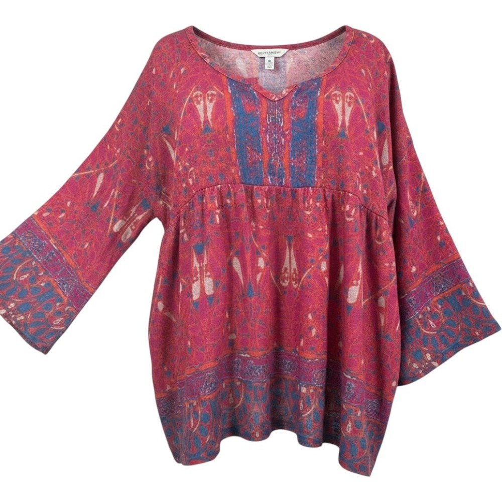 Weekend Suzanne Betro Top Women‎ 3X Pink Boho Medallion Babydoll Tunic Oversized